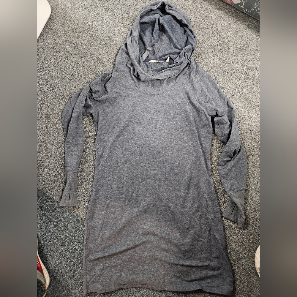 Athleta Blissful Hooded Tunic Dress Heather Blue-Gray Size LT